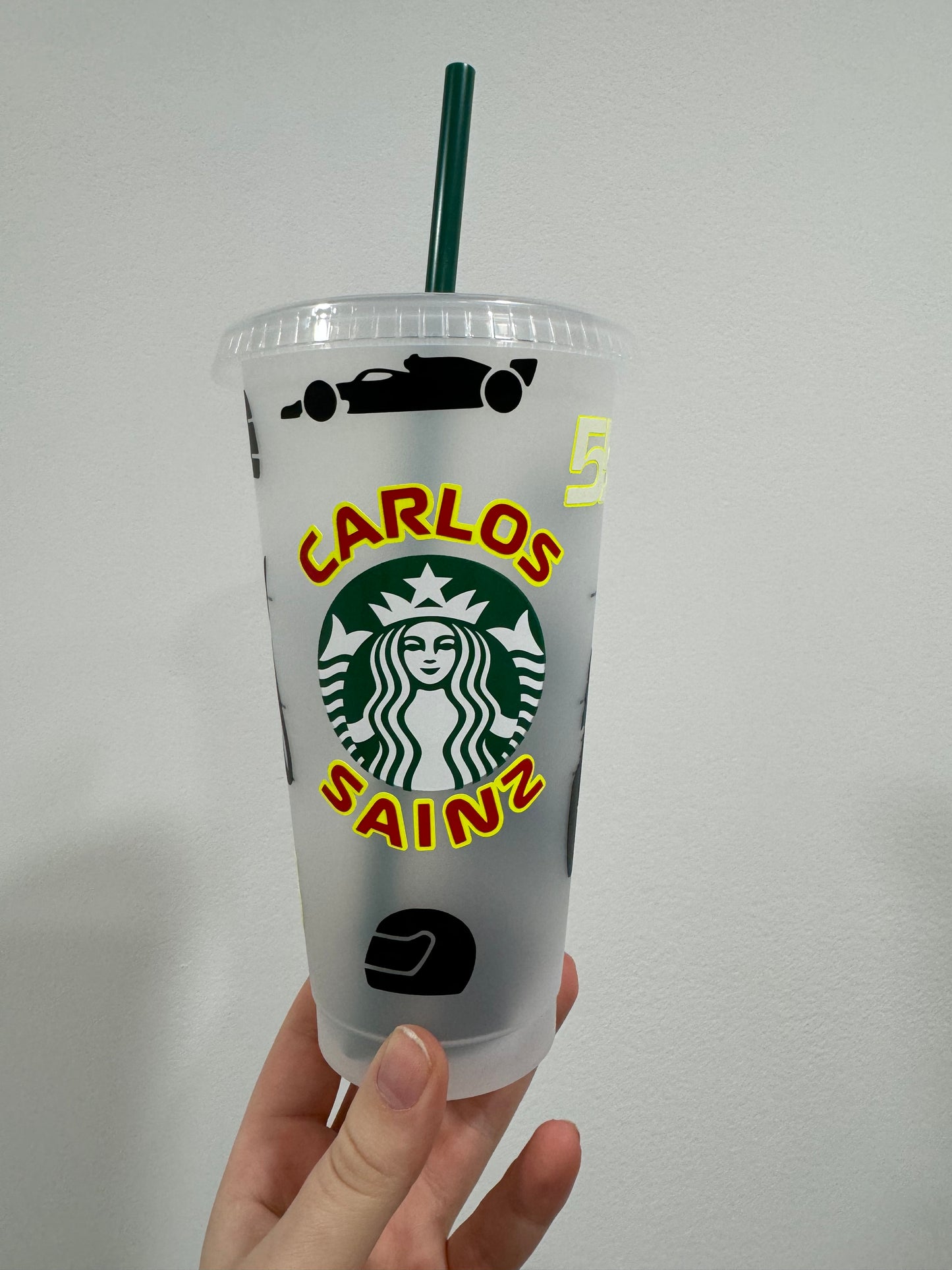 Carlos Sainz 2024 silhouette inspired Starbucks tumbler