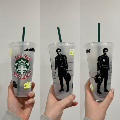 Carlos sainz and Charles Leclerc silhouette inspired Starbucks tumbler