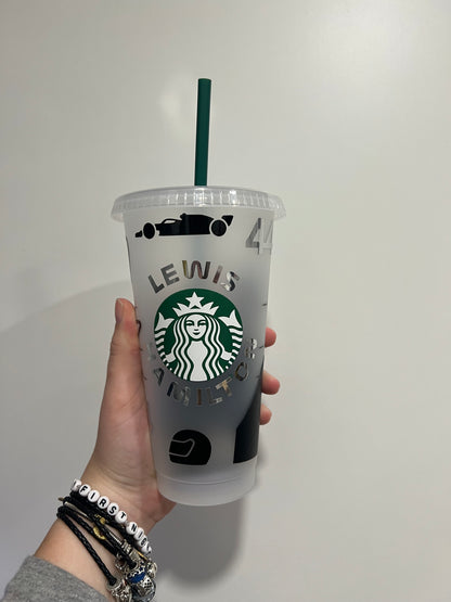 Lewis Hamilton +44 inspired Starbucks tumbler.