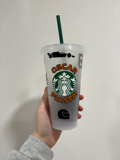 Oscar Piastri 2024 inspired Starbucks tumbler.