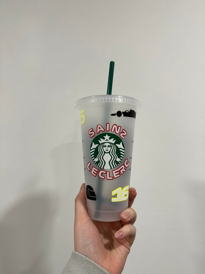 Carlos sainz and Charles Leclerc silhouette inspired Starbucks tumbler