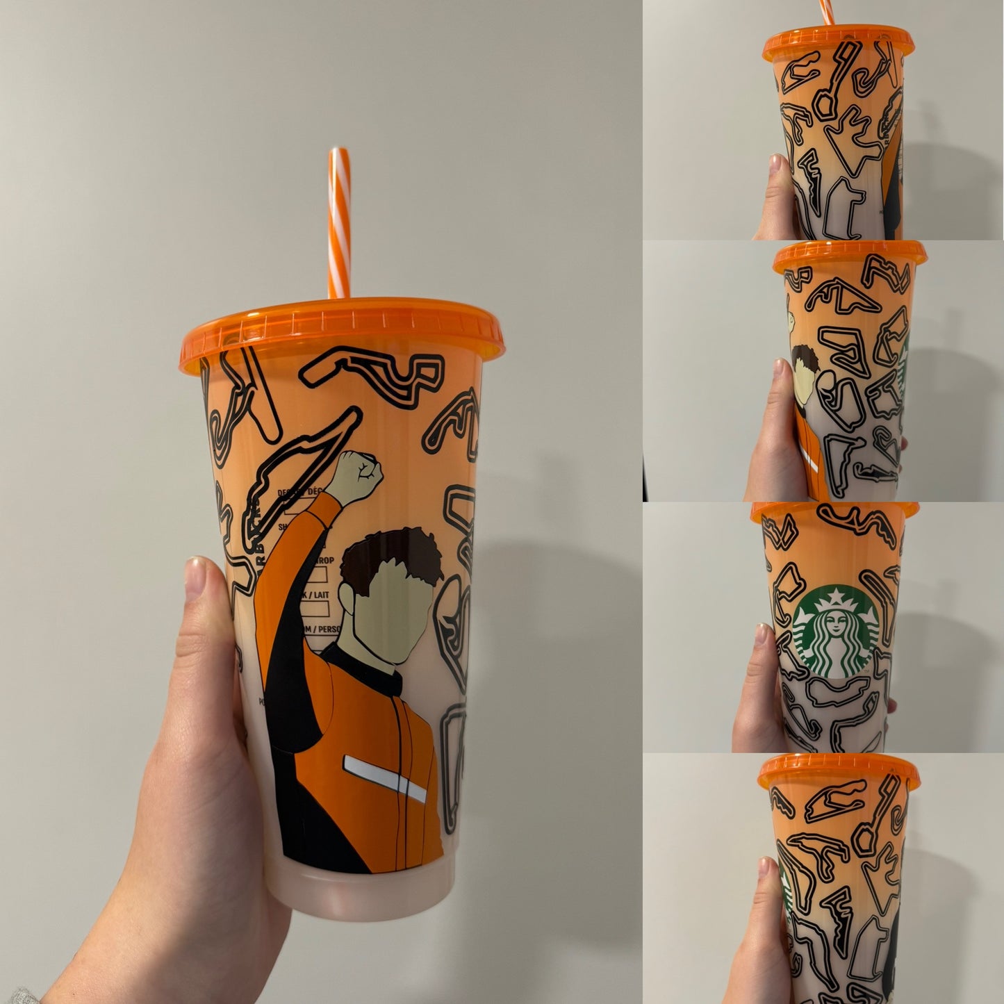 Lando Norris track inspired orange Starbucks tumbler