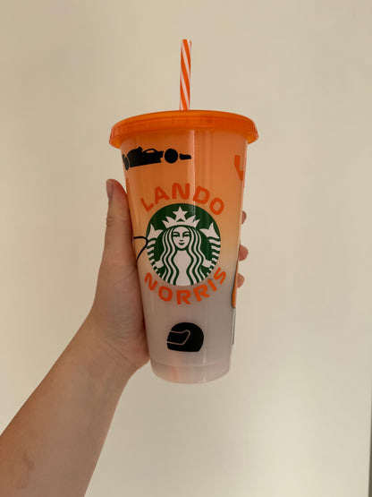 Lando Norris inspired orange Starbucks tumbler