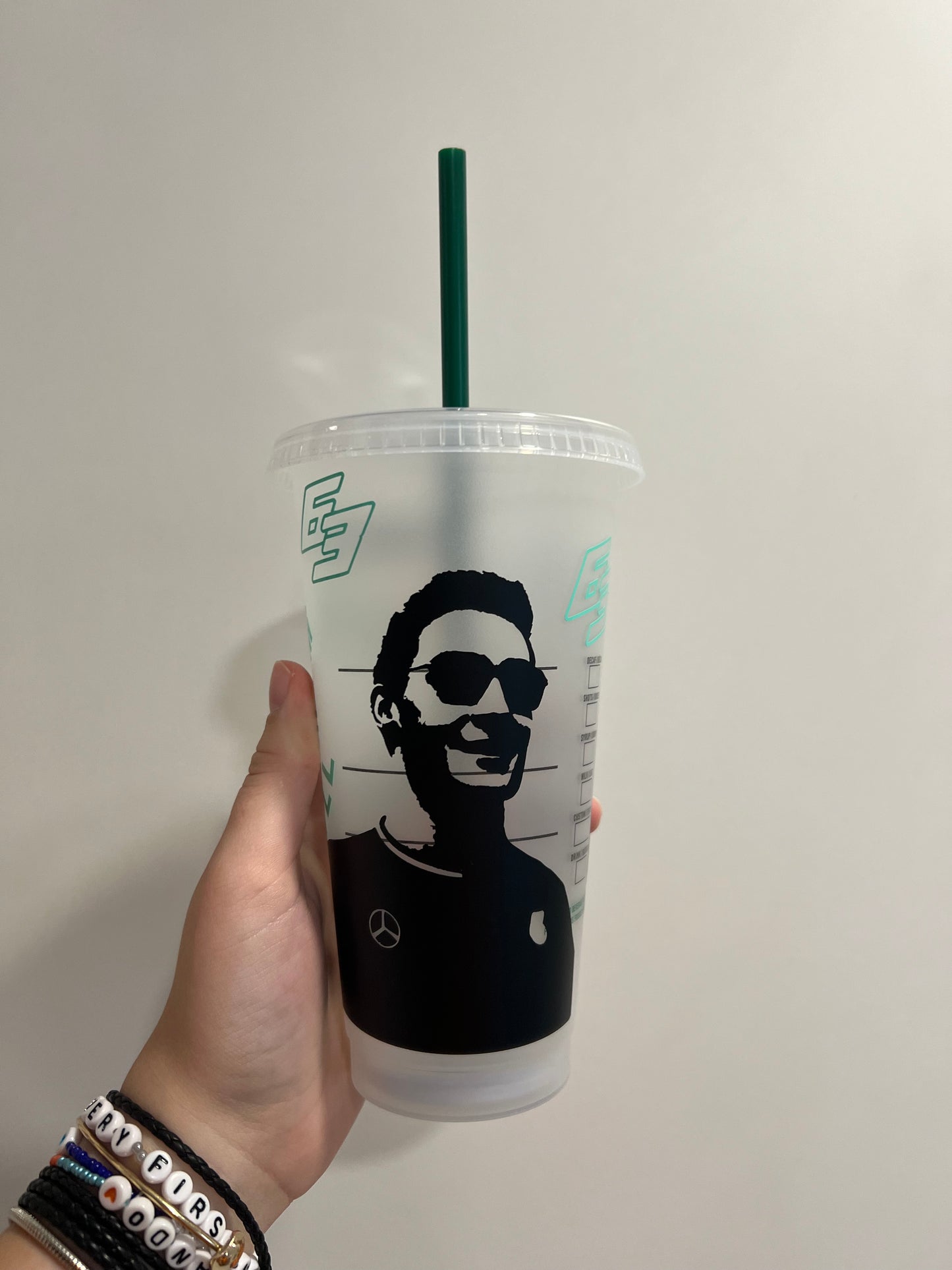 George Russell silhouette inspired Starbucks tumbler