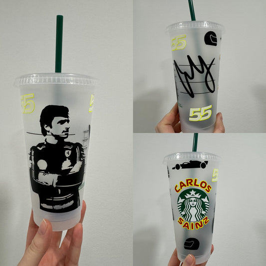 Carlos Sainz 2024 silhouette inspired Starbucks tumbler