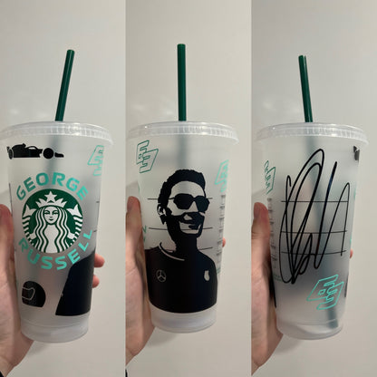 George Russell silhouette inspired Starbucks tumbler