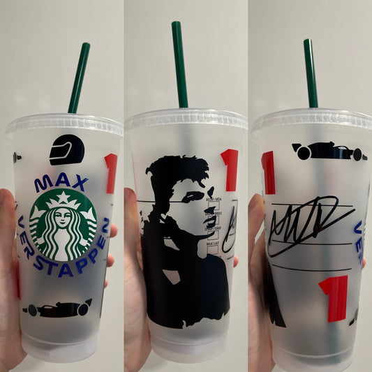 Max Verstappen silhouette inspired Starbucks tumbler