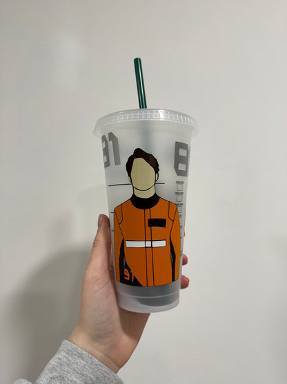 Oscar Piastri 2024 inspired Starbucks tumbler.