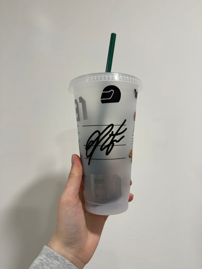 Oscar Piastri 2024 inspired Starbucks tumbler.