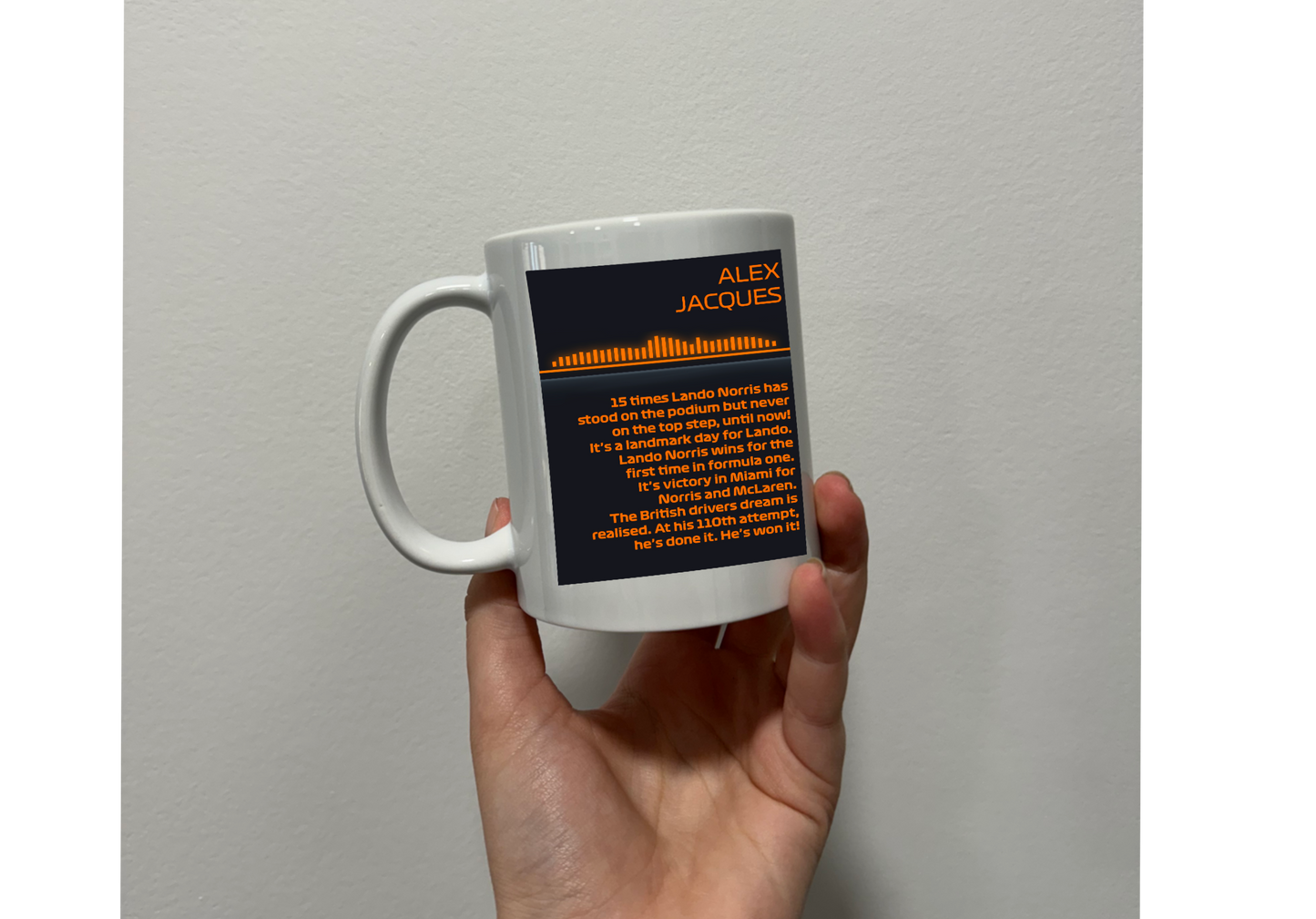 Lando norris first win quote themed mug