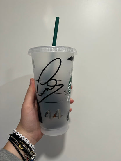 Lewis Hamilton +44 inspired Starbucks tumbler.