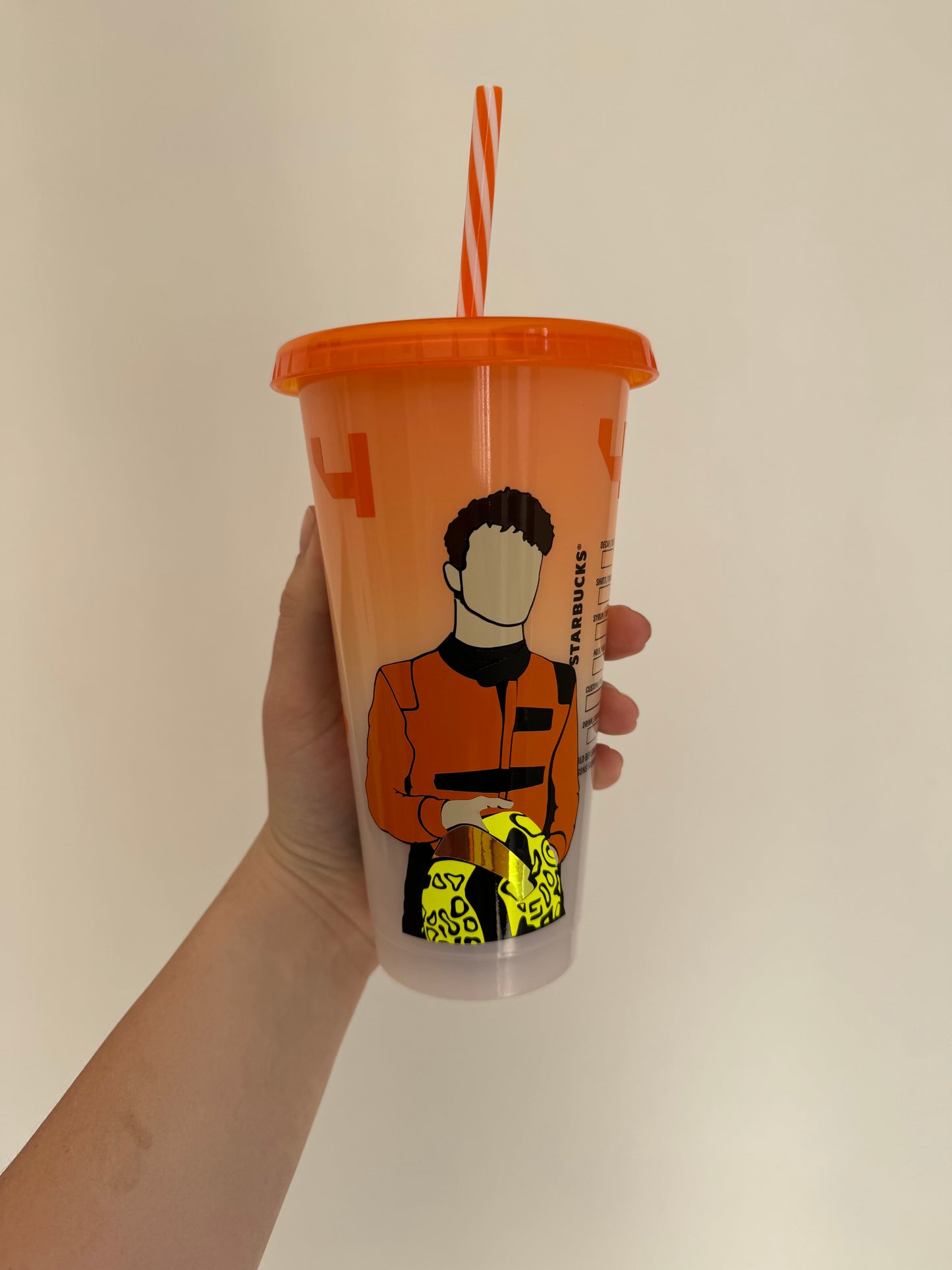 Lando Norris inspired orange Starbucks tumbler