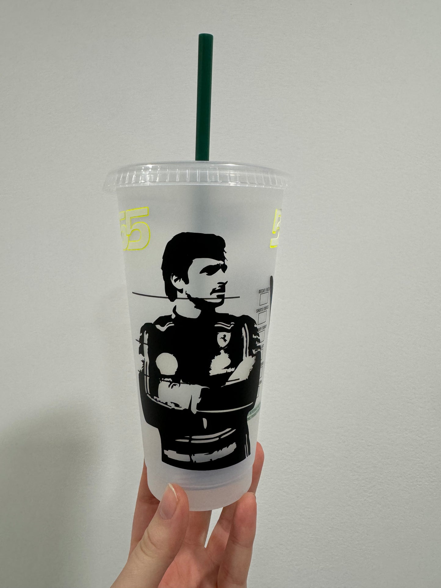 Carlos Sainz 2024 silhouette inspired Starbucks tumbler