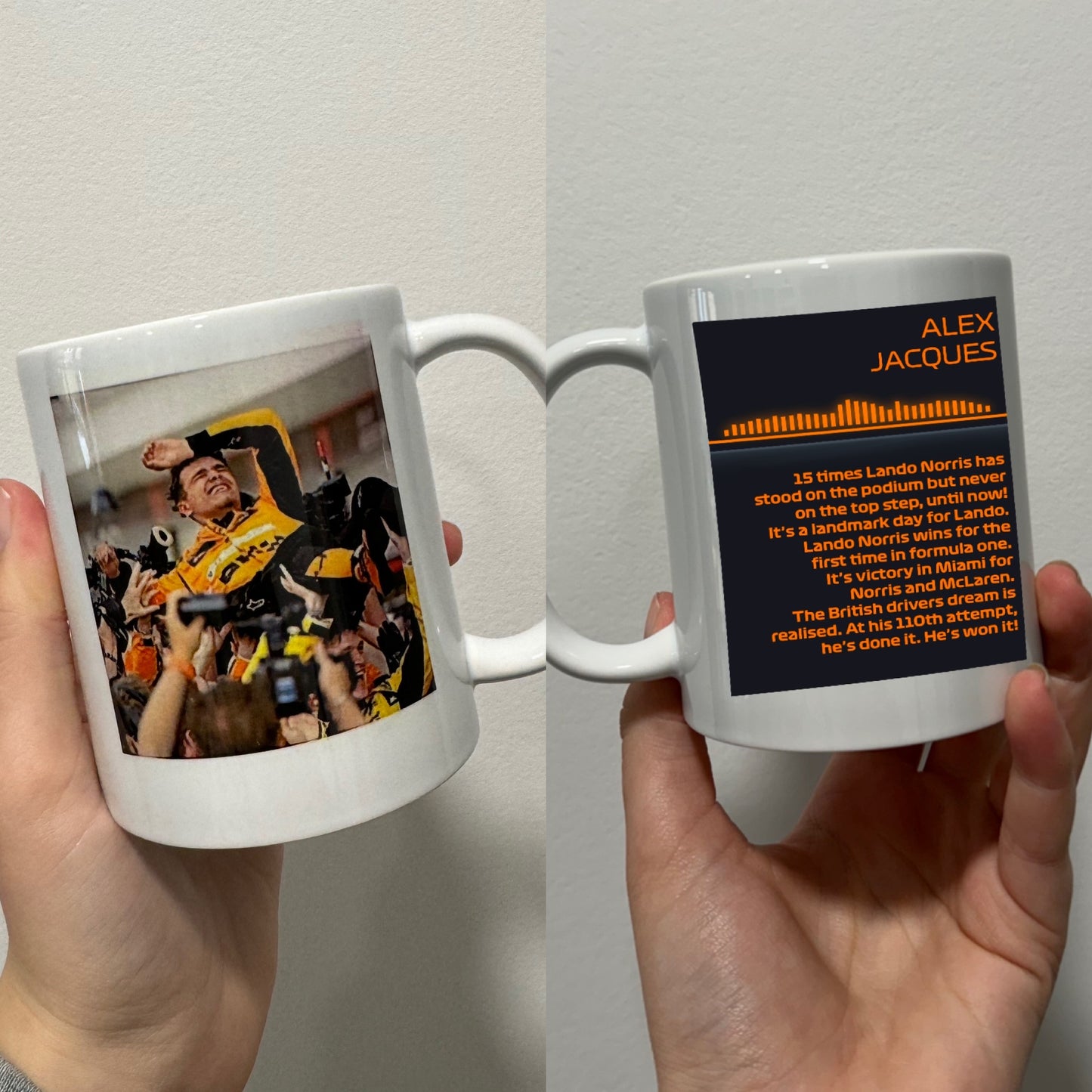 Lando norris first win quote themed mug