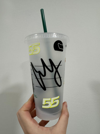 Carlos Sainz 2024 silhouette inspired Starbucks tumbler