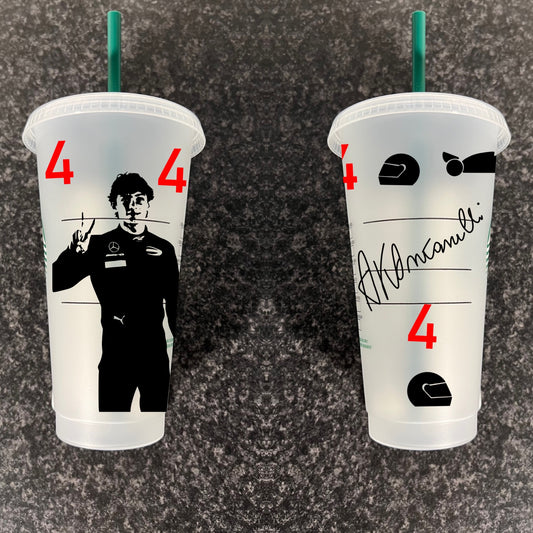 Kimi antonelli silhouette inspired Starbucks tumbler.