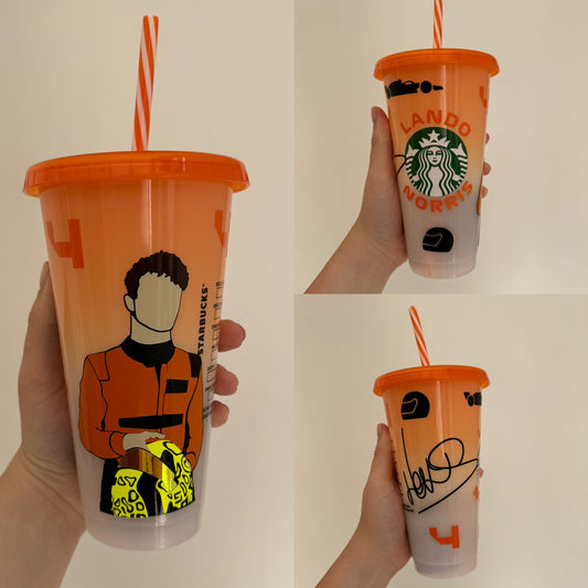 Lando Norris inspired orange Starbucks tumbler