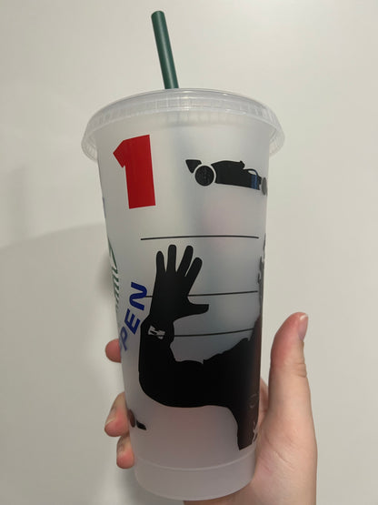 Max Verstappen record breaker silhouette inspired Starbucks tumbler