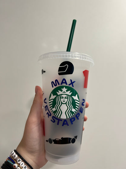 Max Verstappen silhouette inspired Starbucks tumbler