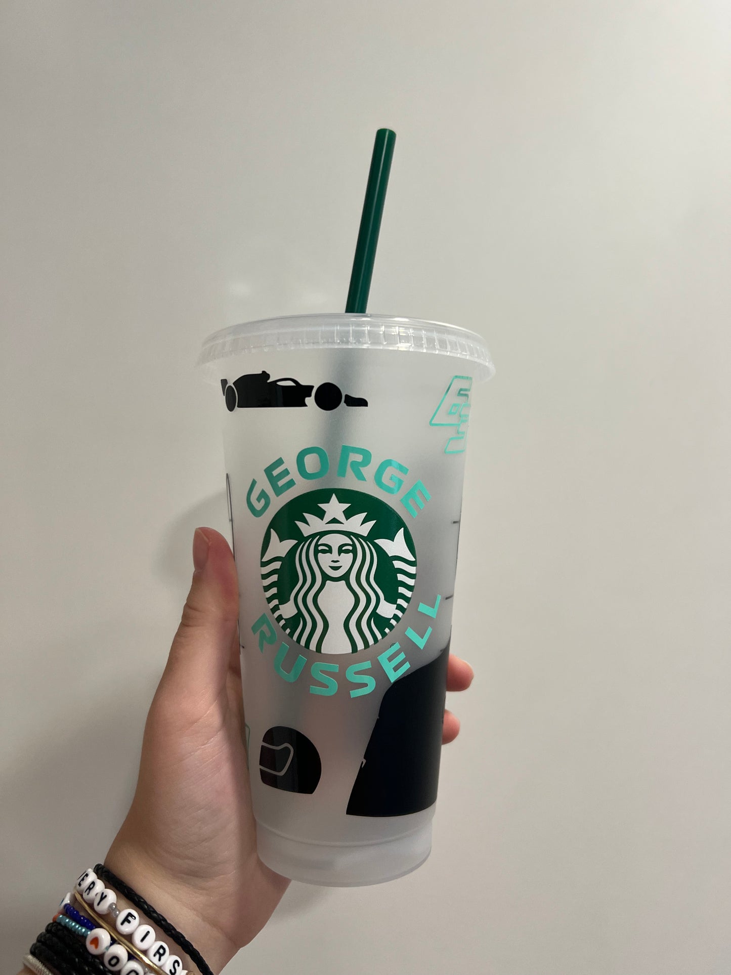 George Russell silhouette inspired Starbucks tumbler