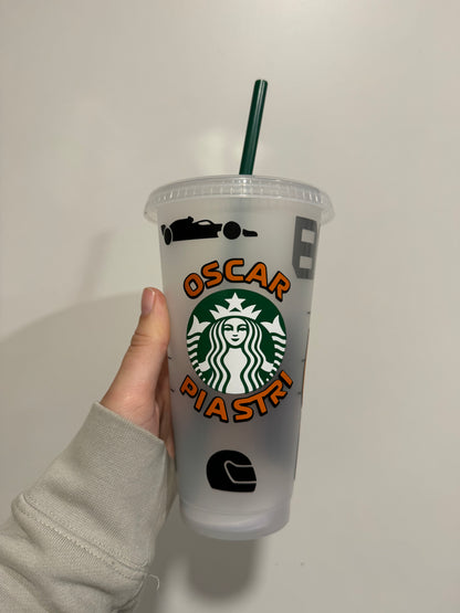 Oscar Piastri win 2024 inspired Starbucks tumbler.