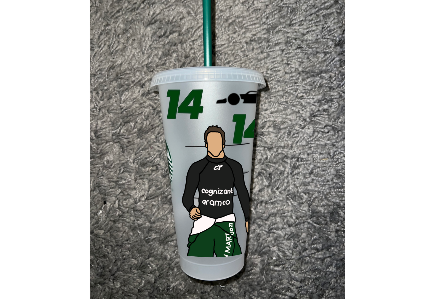 Fernando Alonso fireproof 2023 inspired Starbucks tumbler.