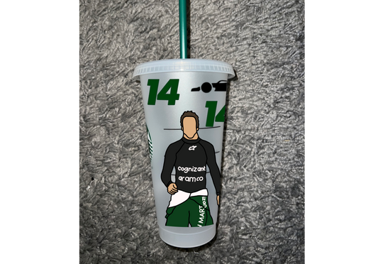 Fernando Alonso fireproof 2023 inspired Starbucks tumbler.