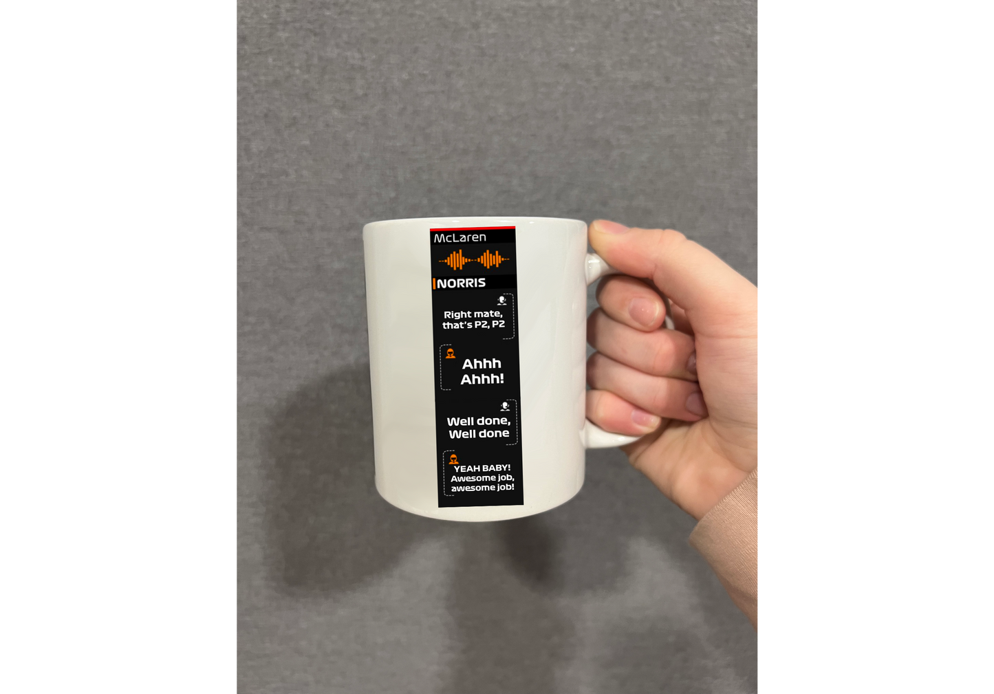 Lando Norris Silverstone qualifying quote themed mug