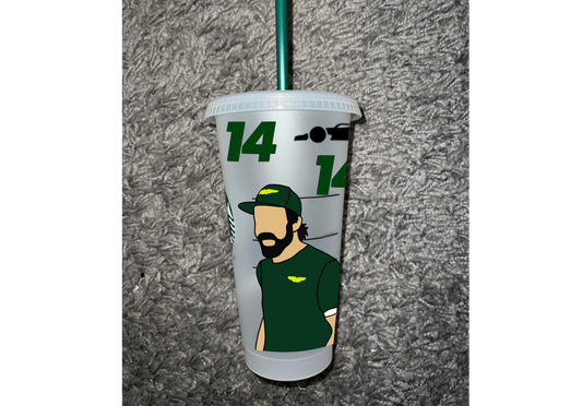 Fernando Alonso t-shirt 2023 inspired Starbucks tumbler.