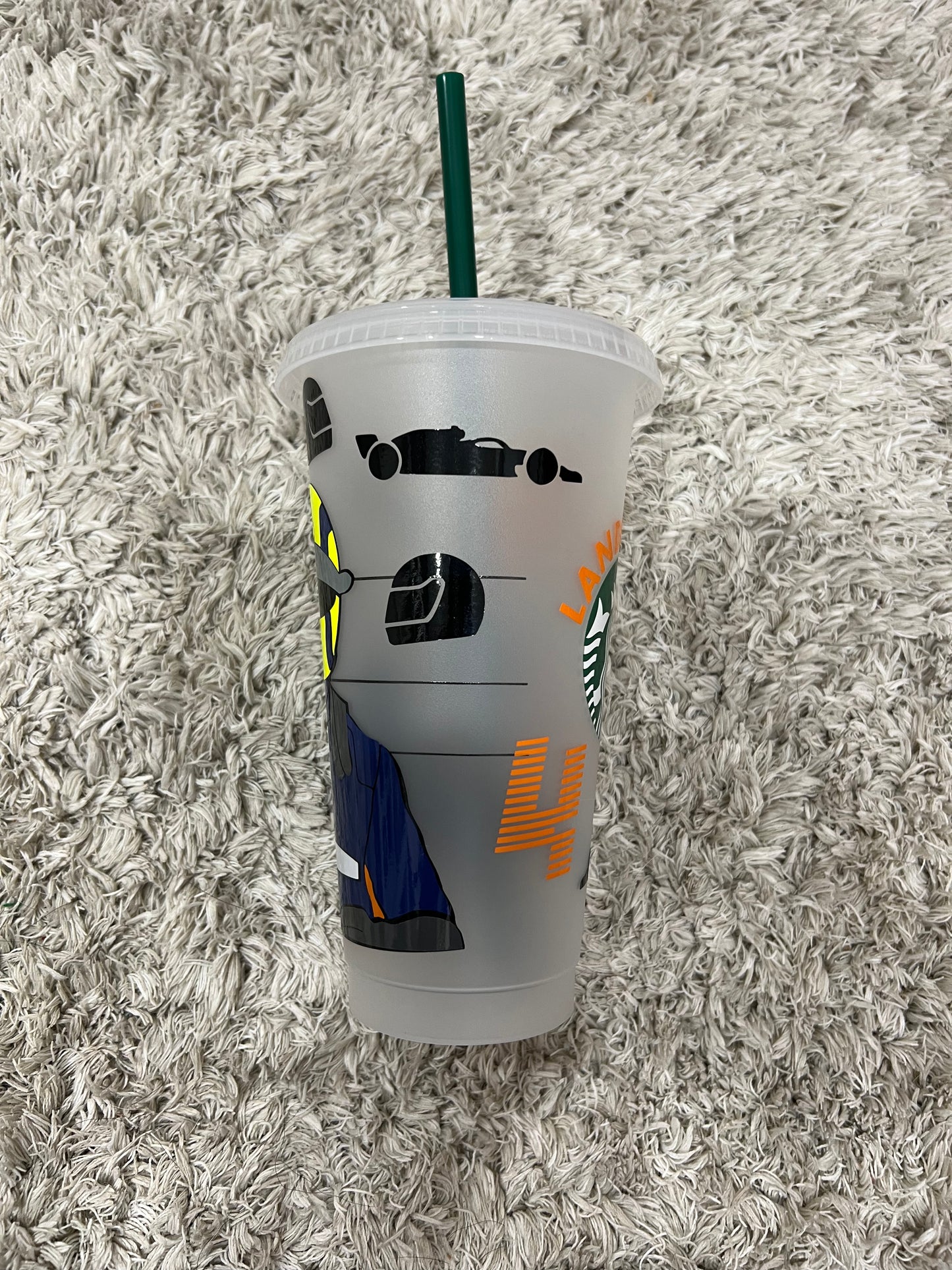 Lando norris Helmet inspired Starbucks tumbler.