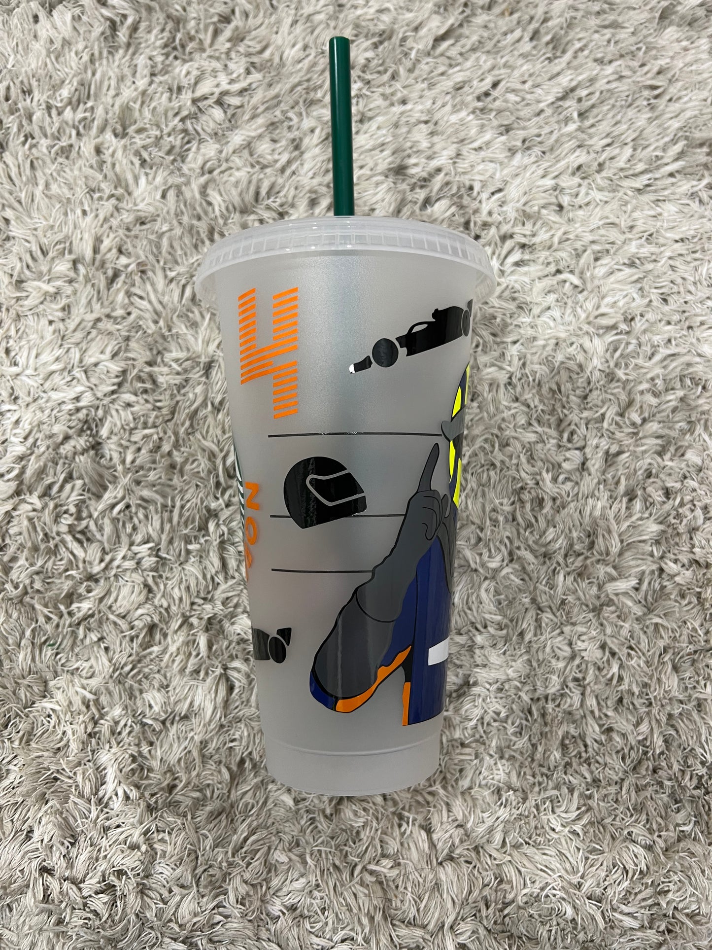 Lando norris Helmet inspired Starbucks tumbler.