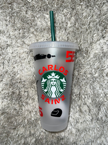 Carlos Sainz red fireproofs 2023 inspired Starbuck’s tumbler