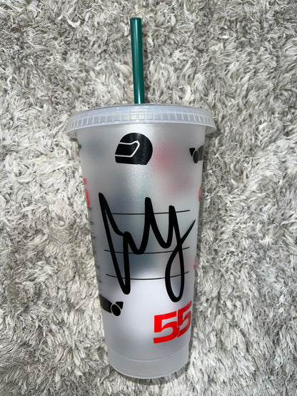 Carlos Sainz red fireproofs 2023 inspired Starbuck’s tumbler