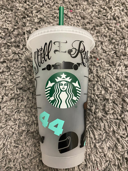 Lewis Hamilton inspired Starbucks tumbler.