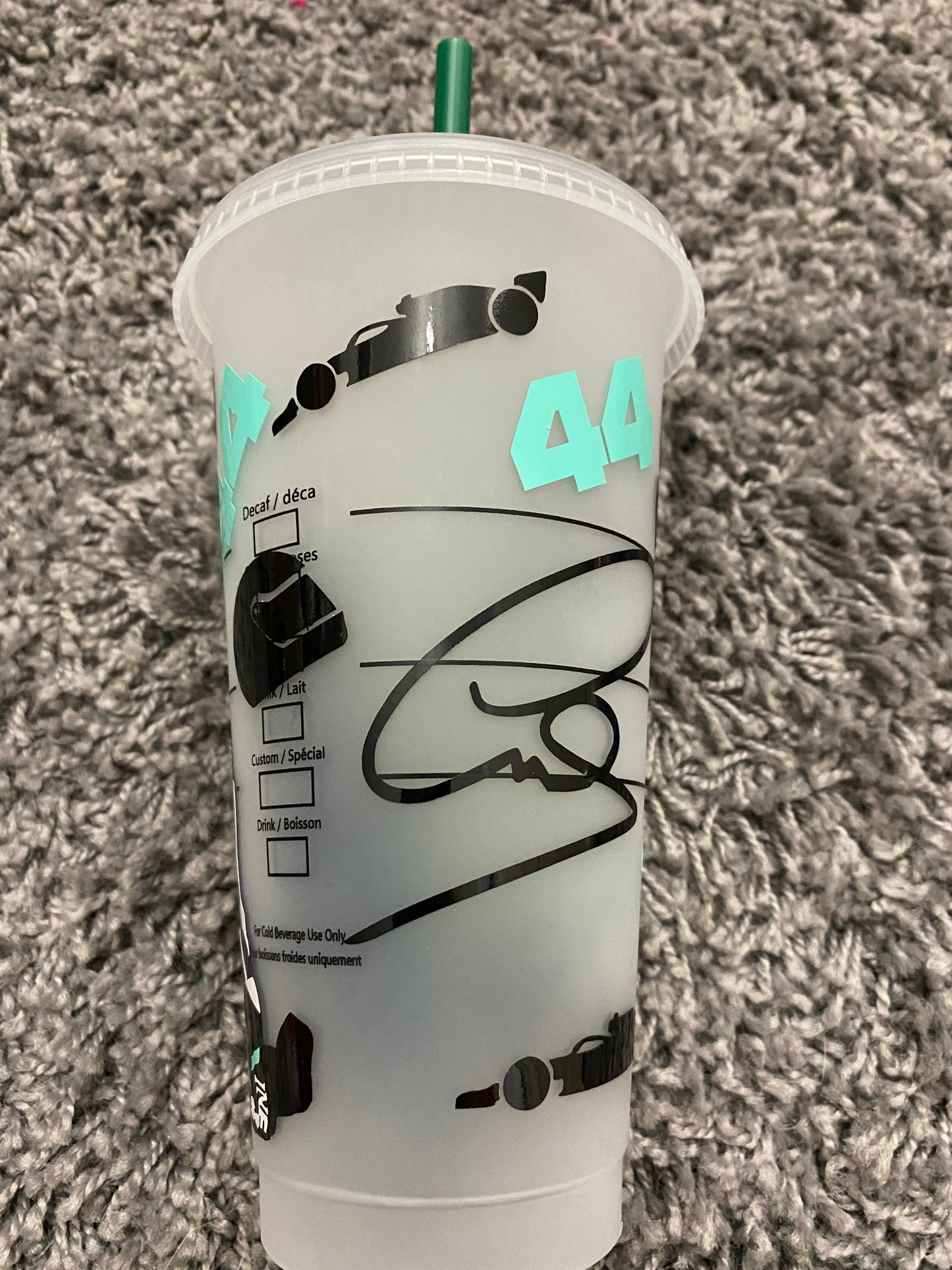 Lewis Hamilton inspired Starbucks tumbler.