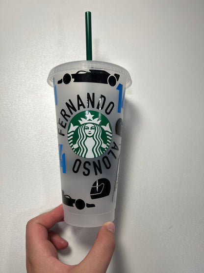 Fernando Alonso 2022 inspired Starbucks tumbler.