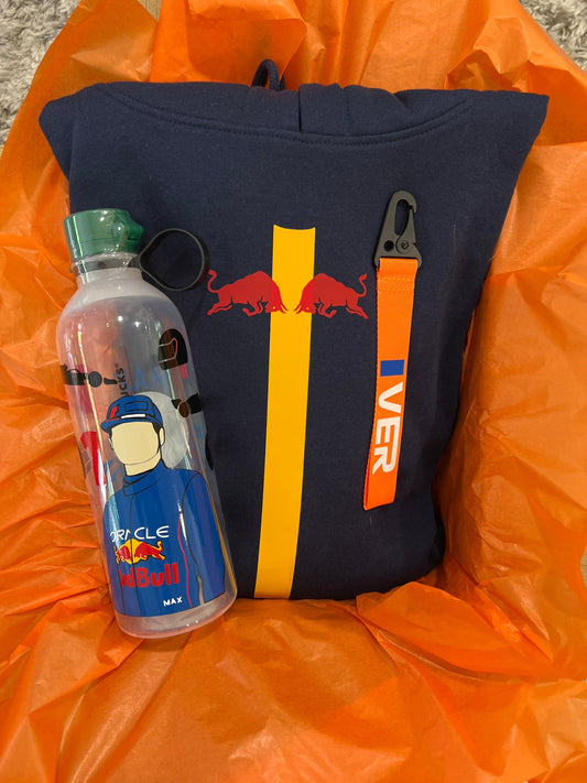 Max Verstappen inspired Starbucks water bottle and hoodie gift set